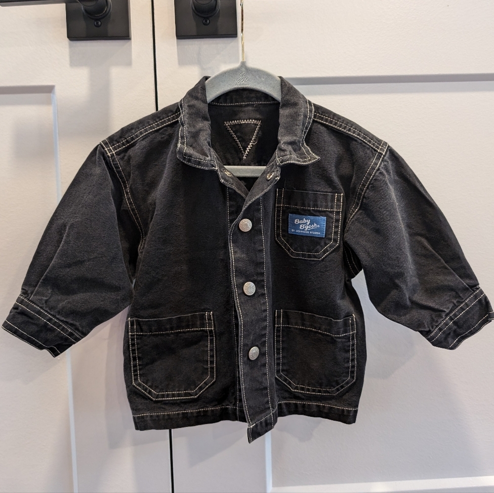 BABY B'GOSH toddler black denim jacket with busy bumpers dumptruck applique - Picture 5 of 7